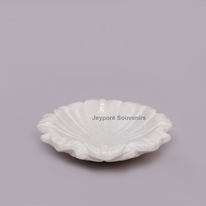 Hand-Carved White Marble Lotus Urli Bowl with Intricate Petal Design