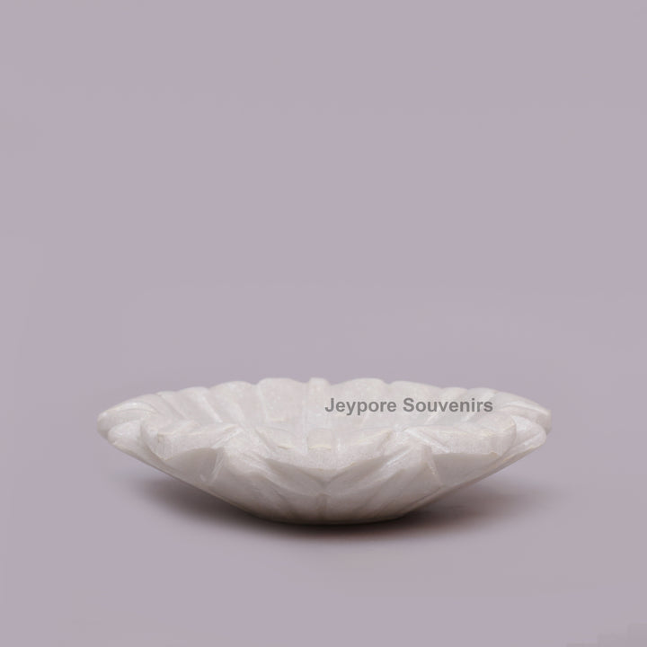 Hand-Carved White Marble Lotus Urli Bowl with Intricate Petal Design