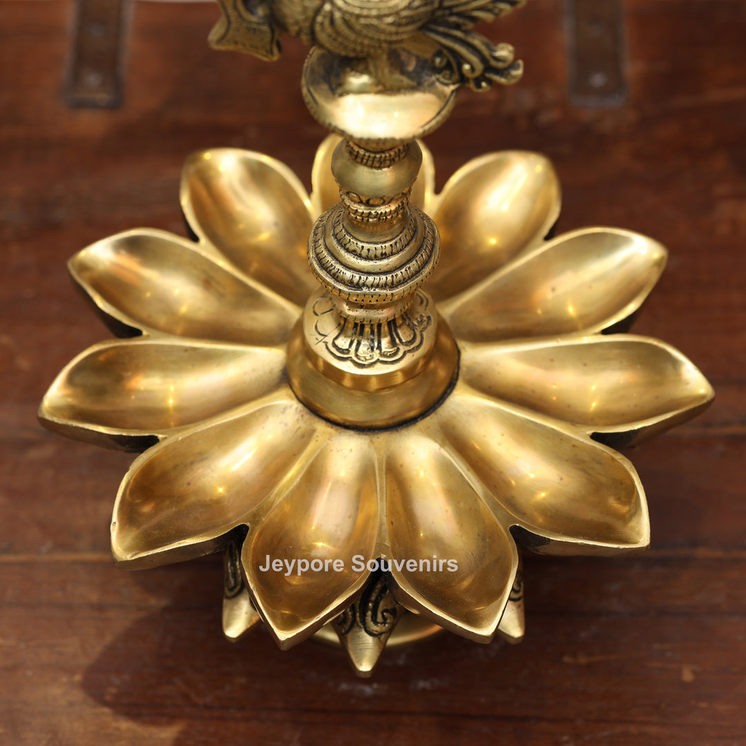 Handcrafted Brass Peacock Lotus Oil Lamp