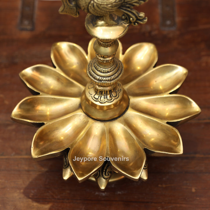 Handcrafted Brass Peacock Lotus Oil Lamp