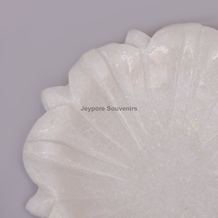 Hand-Carved White Marble Lotus Urli Bowl with Intricate Petal Design
