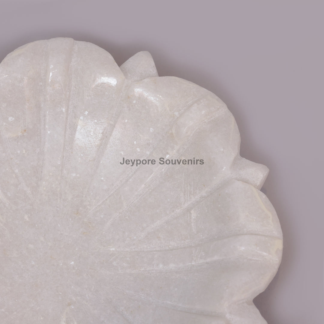 Hand-Carved White Marble Lotus Urli Bowl with Intricate Petal Design