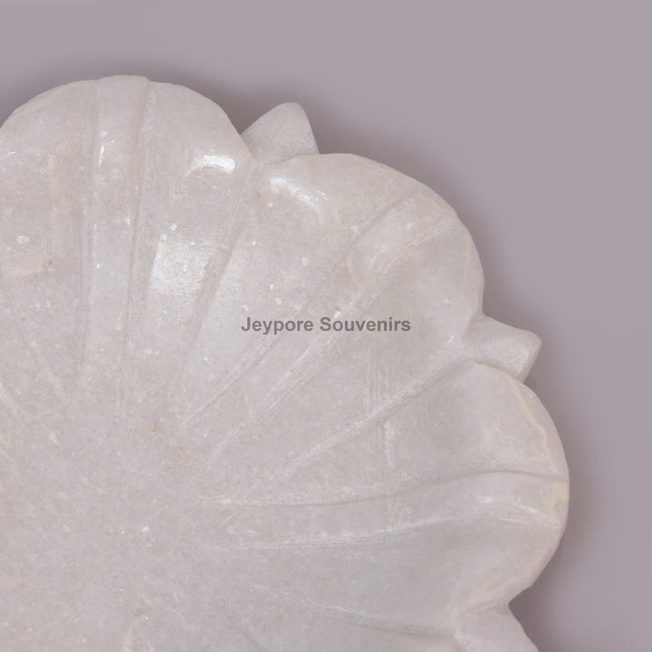 Hand-Carved White Marble Lotus Urli Bowl with Intricate Petal Design
