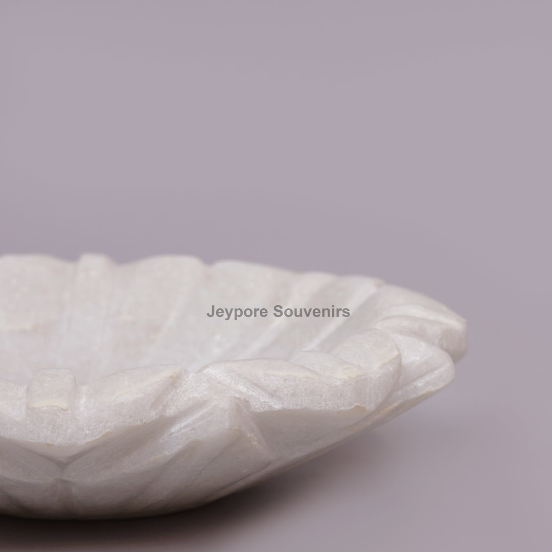 Hand-Carved White Marble Lotus Urli Bowl with Intricate Petal Design