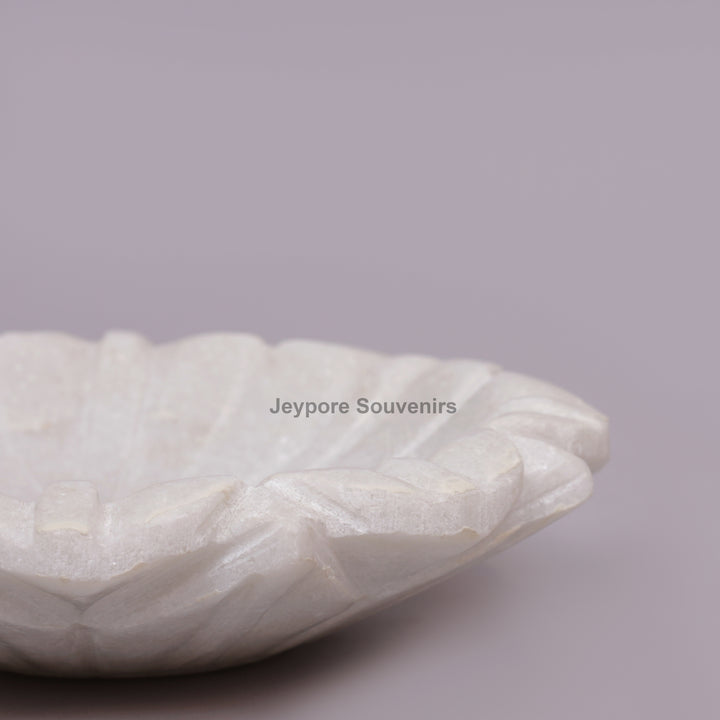 Hand-Carved White Marble Lotus Urli Bowl with Intricate Petal Design