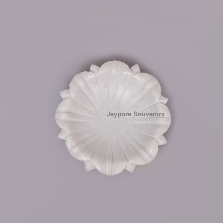 Hand-Carved White Marble Lotus Urli Bowl with Intricate Petal Design