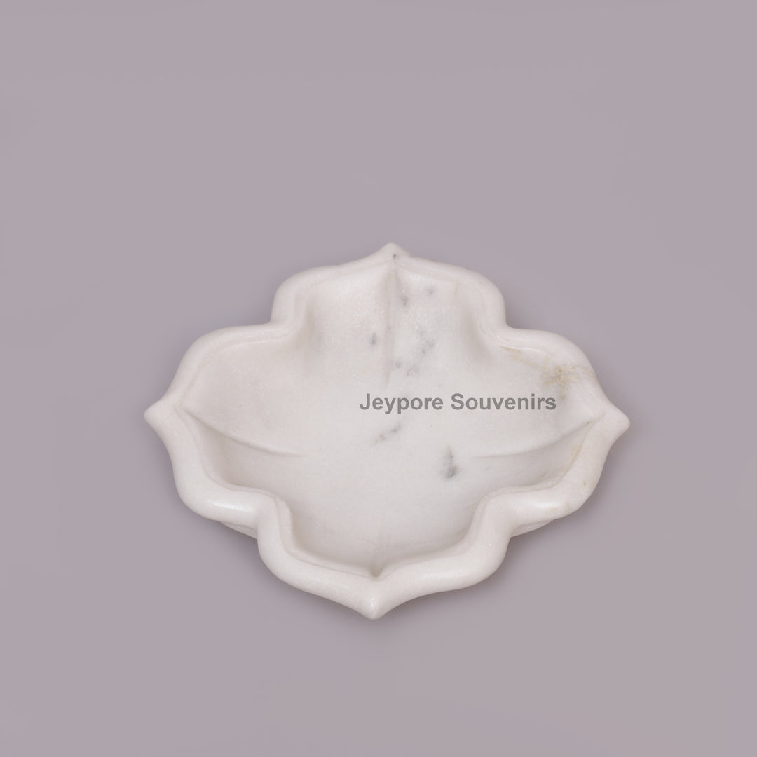 Hand-Carved White Marble Lotus-Shaped Decorative Urli Bowl