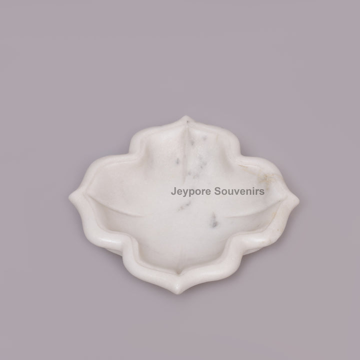 Hand-Carved White Marble Lotus-Shaped Decorative Urli Bowl