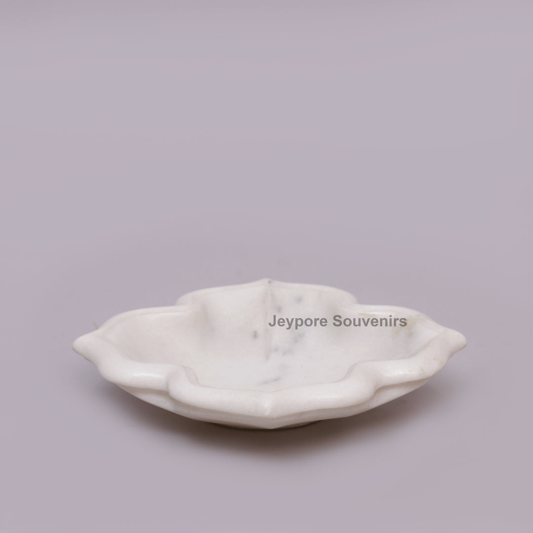 Hand-Carved White Marble Lotus-Shaped Decorative Urli Bowl