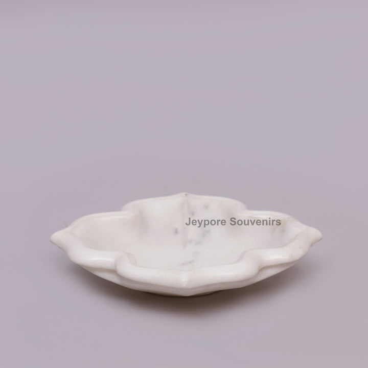 Hand-Carved White Marble Lotus-Shaped Decorative Urli Bowl