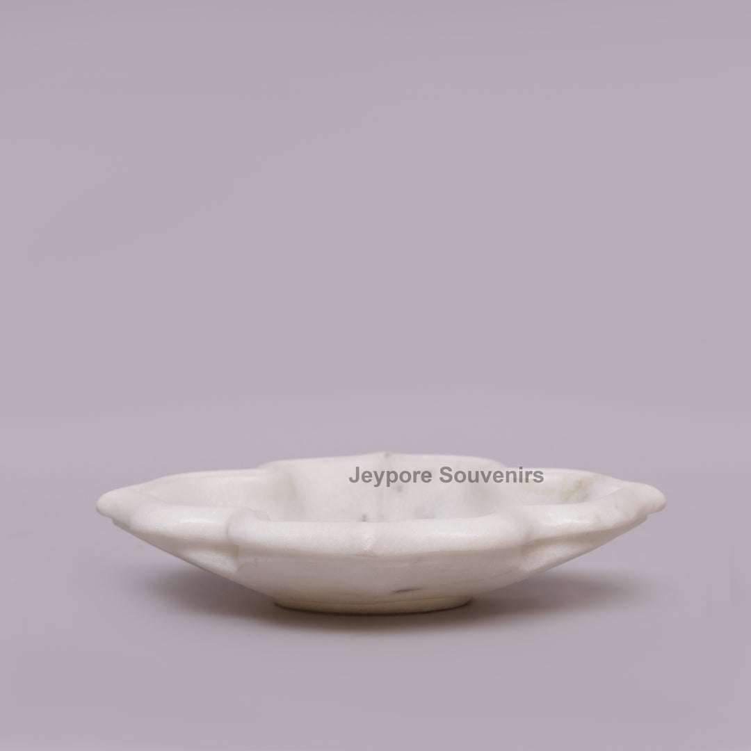 Hand-Carved White Marble Lotus-Shaped Decorative Urli Bowl