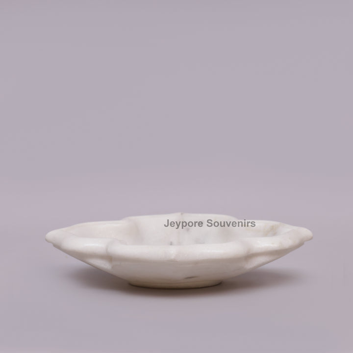 Hand-Carved White Marble Lotus-Shaped Decorative Urli Bowl