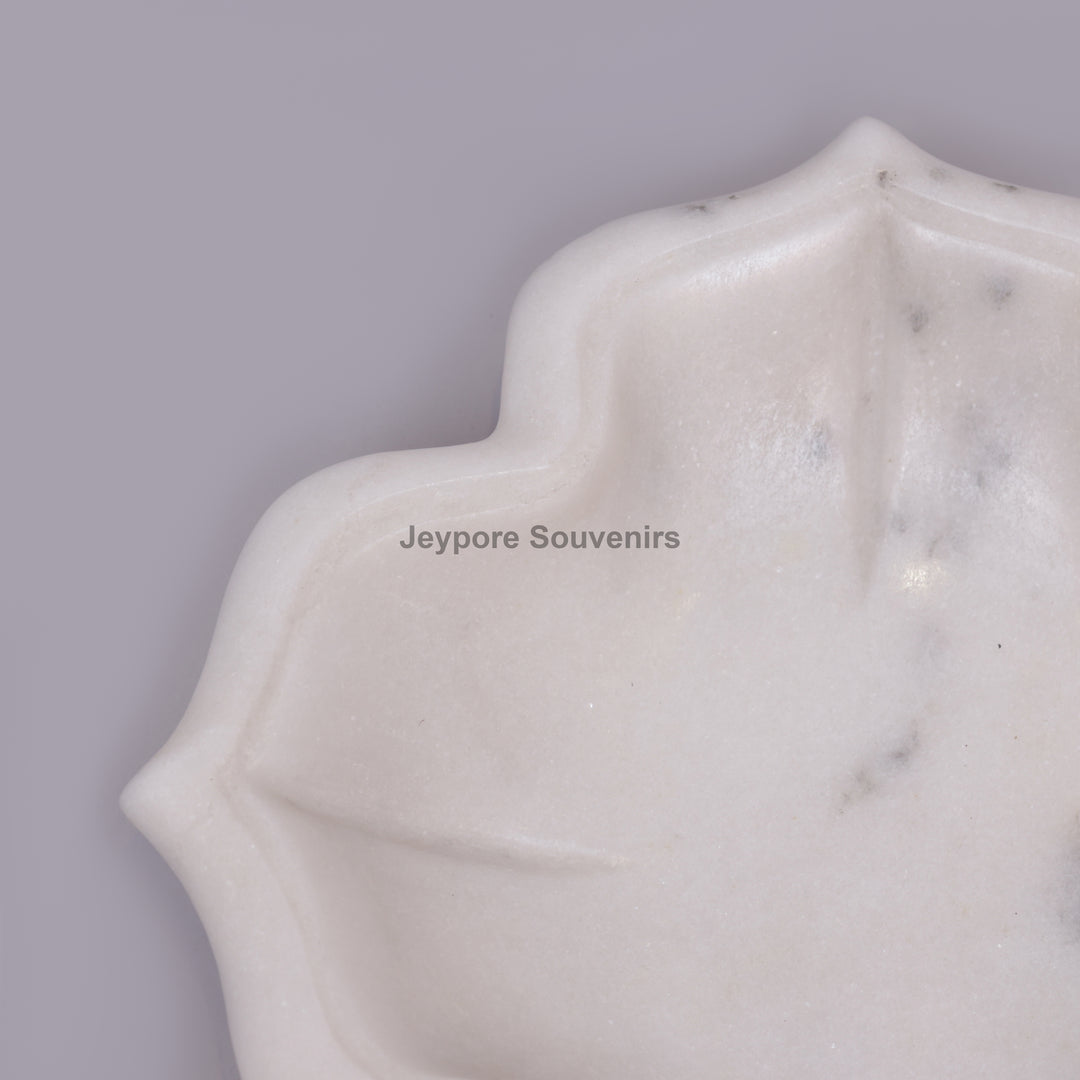 Hand-Carved White Marble Lotus-Shaped Decorative Urli Bowl