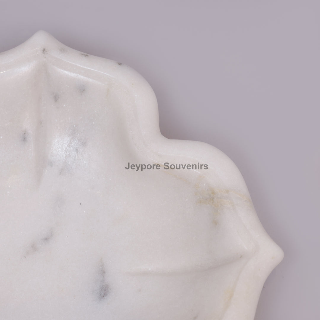 Hand-Carved White Marble Lotus-Shaped Decorative Urli Bowl