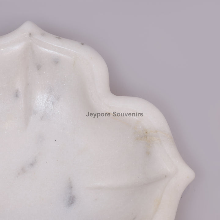 Hand-Carved White Marble Lotus-Shaped Decorative Urli Bowl