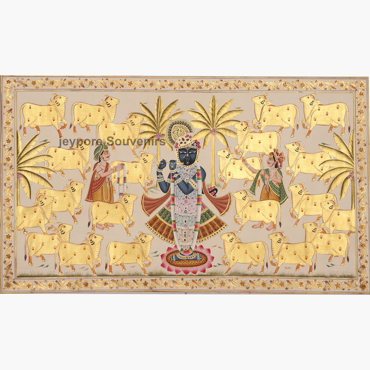 Shrinathji with Blessed Cows – Hand-Painted Pichwai