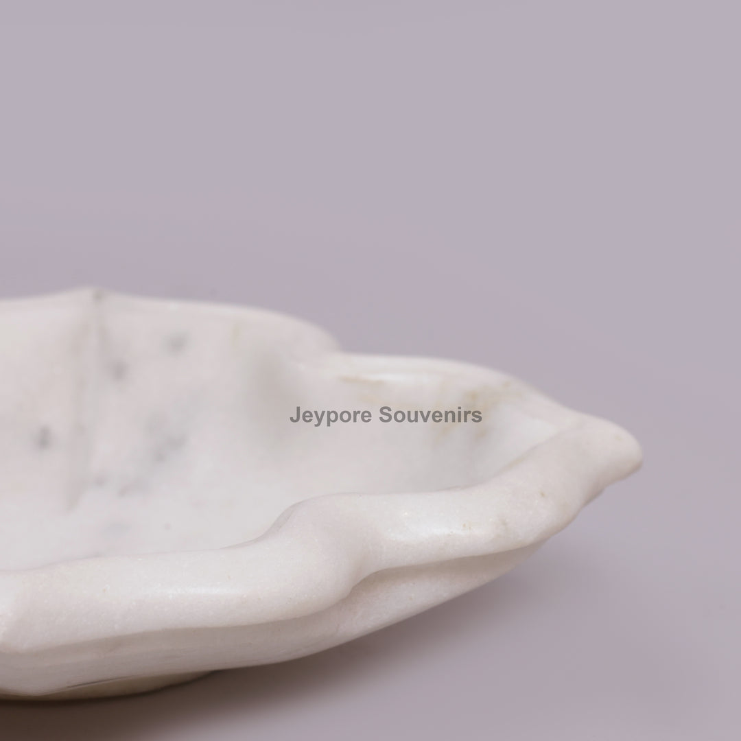 Hand-Carved White Marble Lotus-Shaped Decorative Urli Bowl