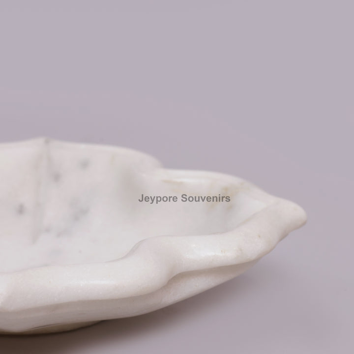 Hand-Carved White Marble Lotus-Shaped Decorative Urli Bowl
