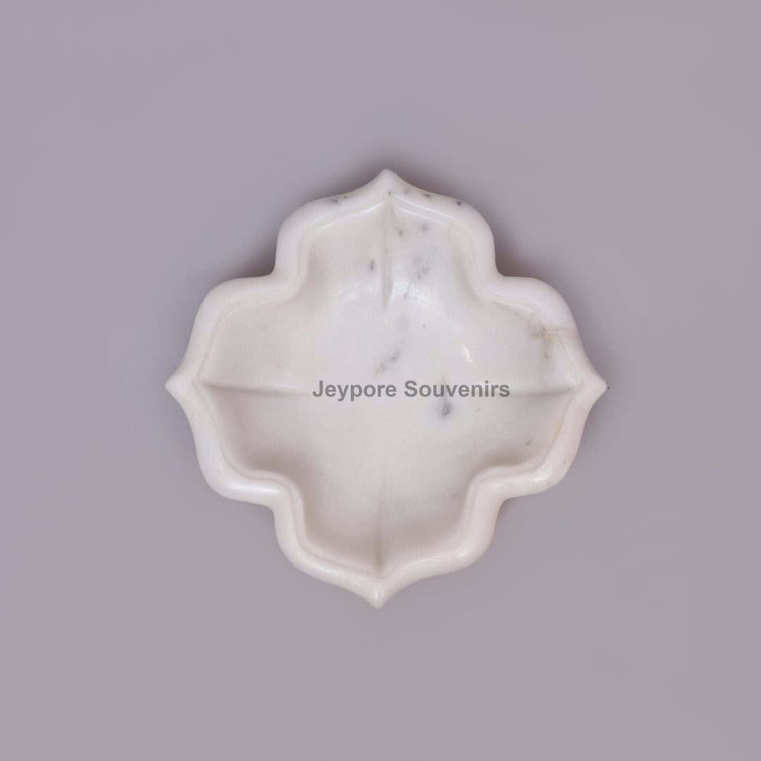 Hand-Carved White Marble Lotus-Shaped Decorative Urli Bowl