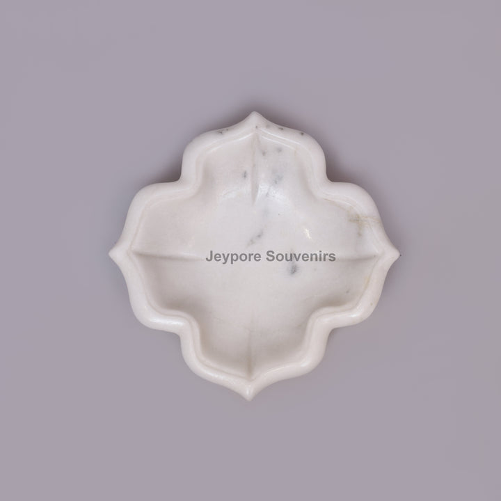 Hand-Carved White Marble Lotus-Shaped Decorative Urli Bowl