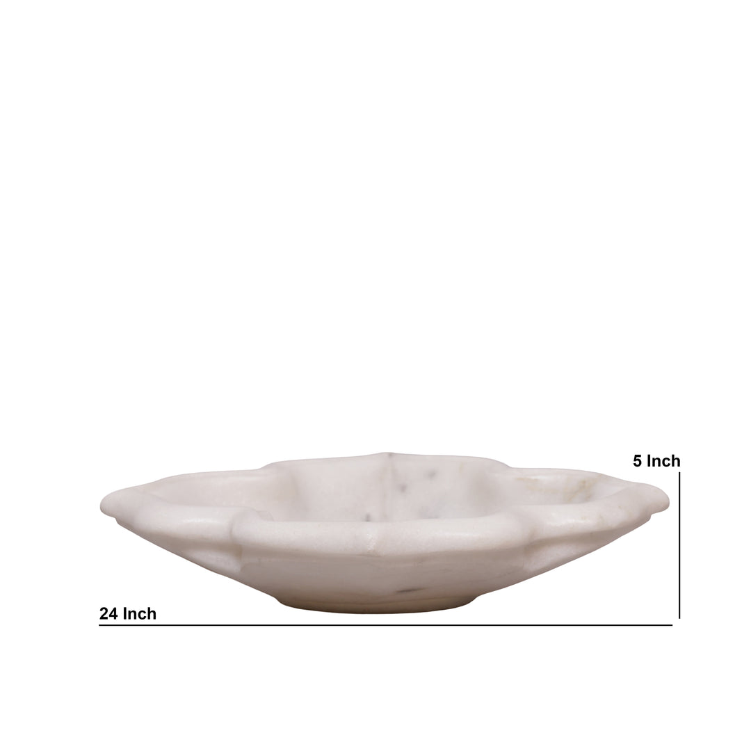 Hand-Carved White Marble Lotus-Shaped Decorative Urli Bowl