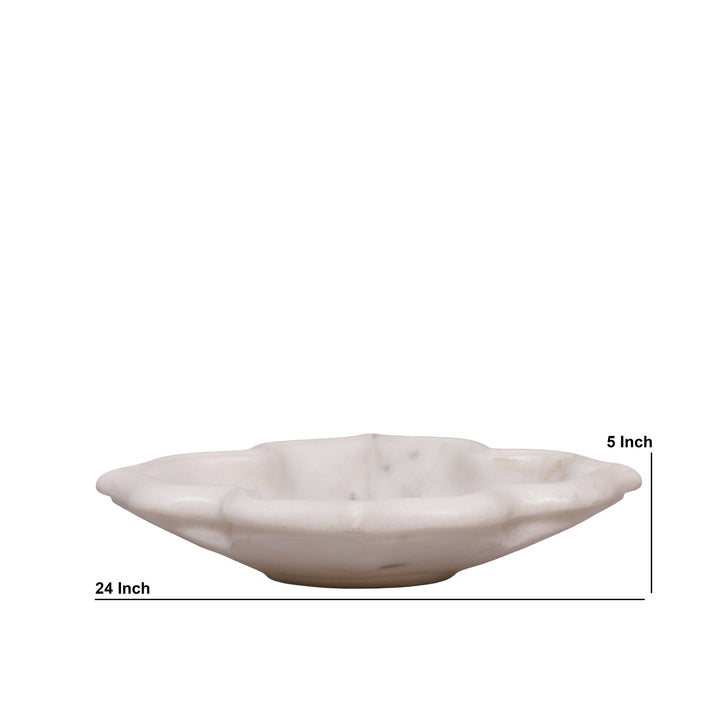 Hand-Carved White Marble Lotus-Shaped Decorative Urli Bowl
