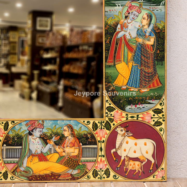 Radha Krishna Pichwai Wooden Decorative Wall Mirror Frame