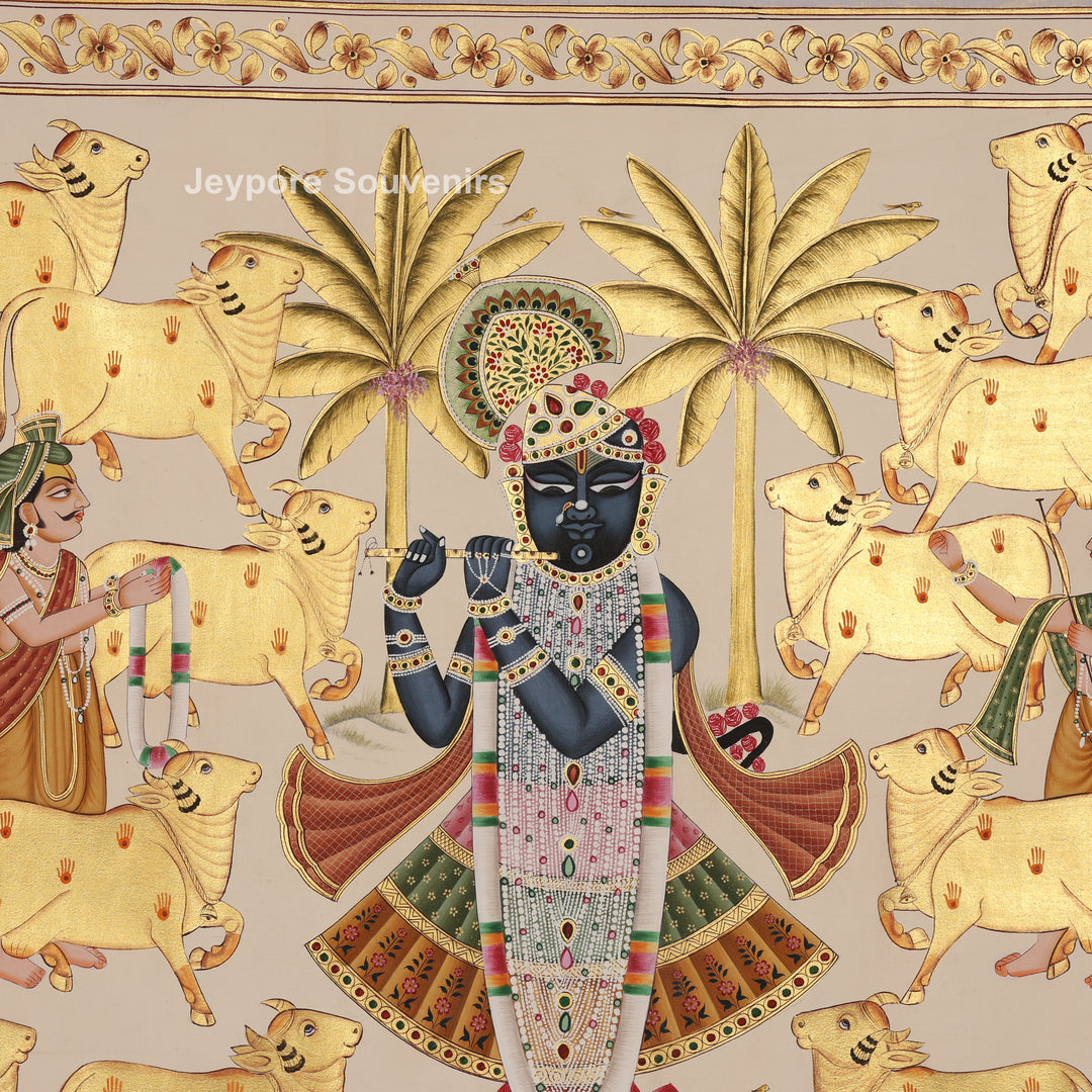 Shrinathji with Blessed Cows – Hand-Painted Pichwai