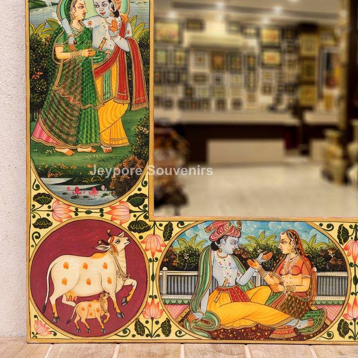 Radha Krishna Pichwai Wooden Decorative Wall Mirror Frame