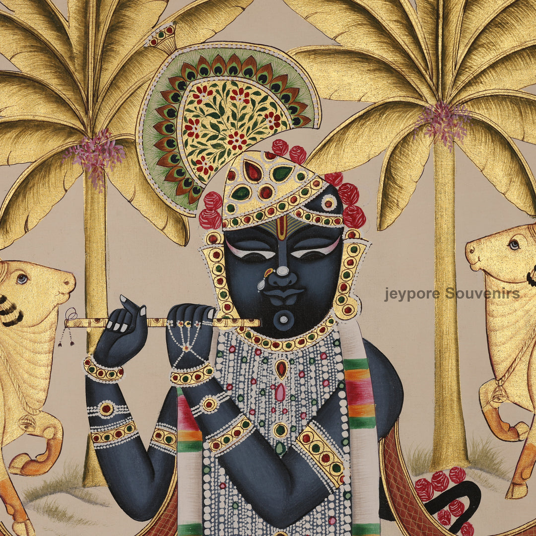 Shrinathji with Blessed Cows – Hand-Painted Pichwai