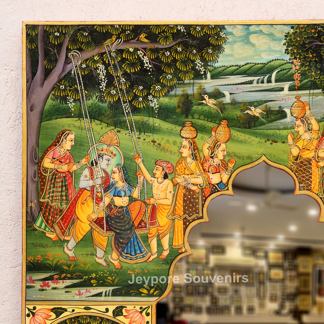 Radha Krishna Pichwai Wooden Decorative Wall Mirror Frame