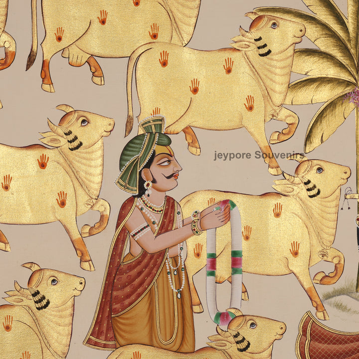 Shrinathji with Blessed Cows – Hand-Painted Pichwai