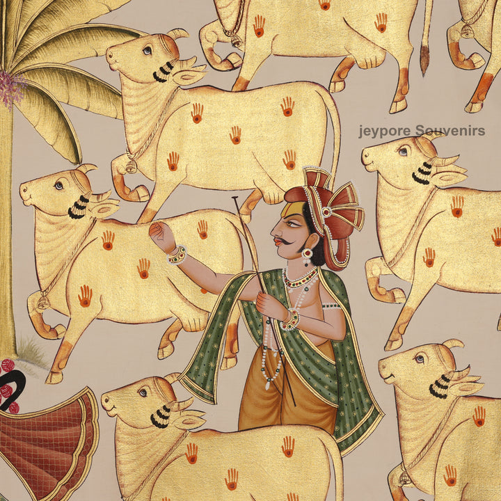 Shrinathji with Blessed Cows – Hand-Painted Pichwai