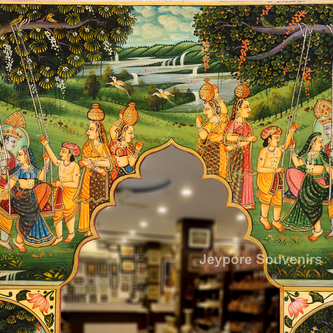 Radha Krishna Pichwai Wooden Decorative Wall Mirror Frame