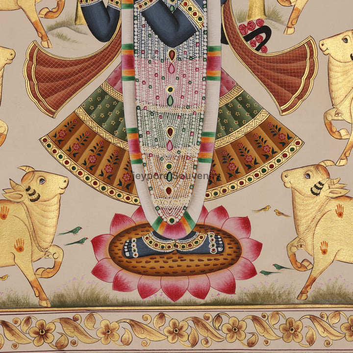Shrinathji with Blessed Cows – Hand-Painted Pichwai