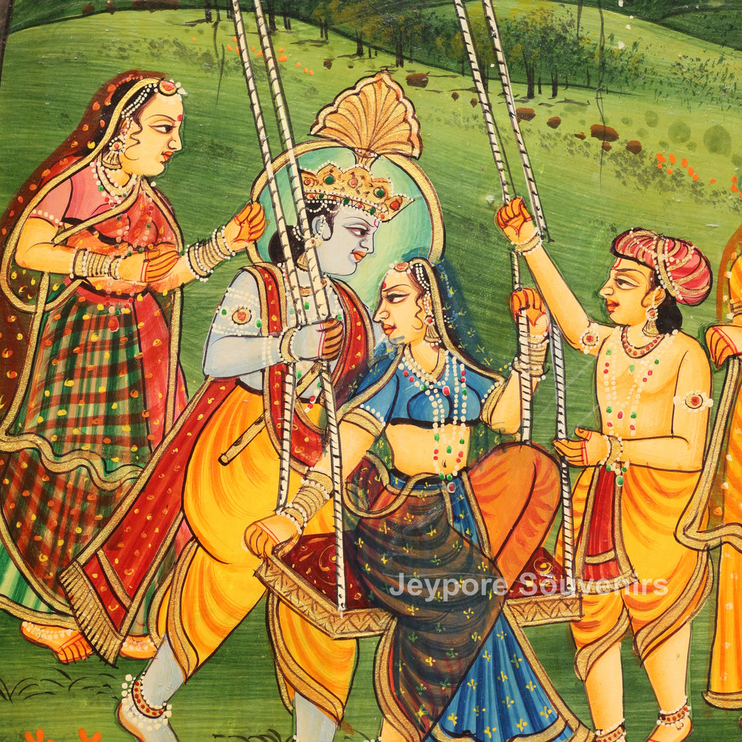 Radha Krishna Pichwai Wooden Decorative Wall Mirror Frame