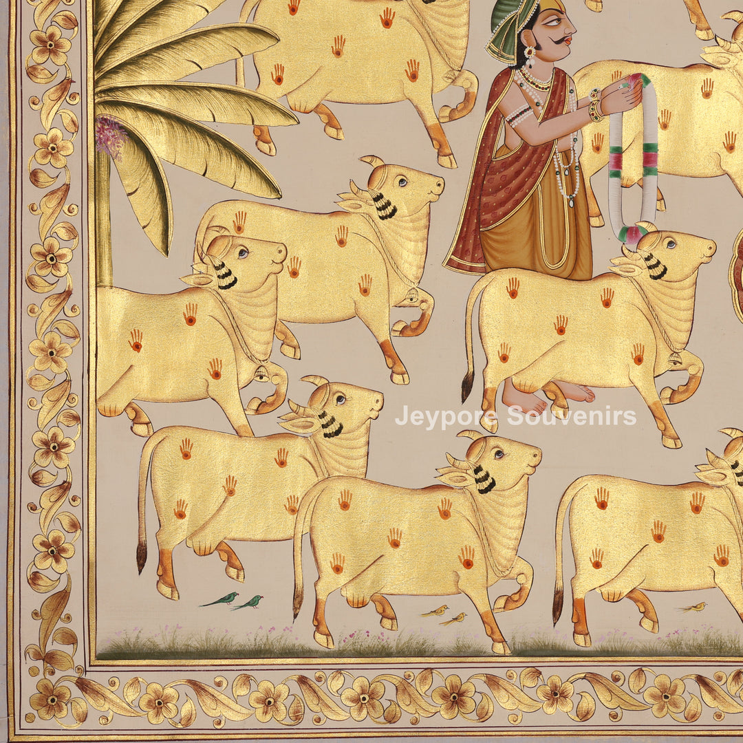 Shrinathji with Blessed Cows – Hand-Painted Pichwai