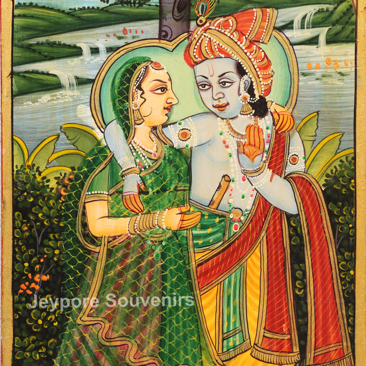 Radha Krishna Pichwai Wooden Decorative Wall Mirror Frame