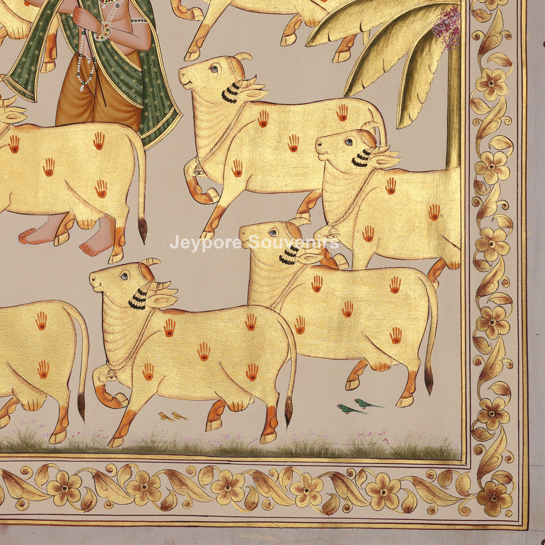 Shrinathji with Blessed Cows – Hand-Painted Pichwai