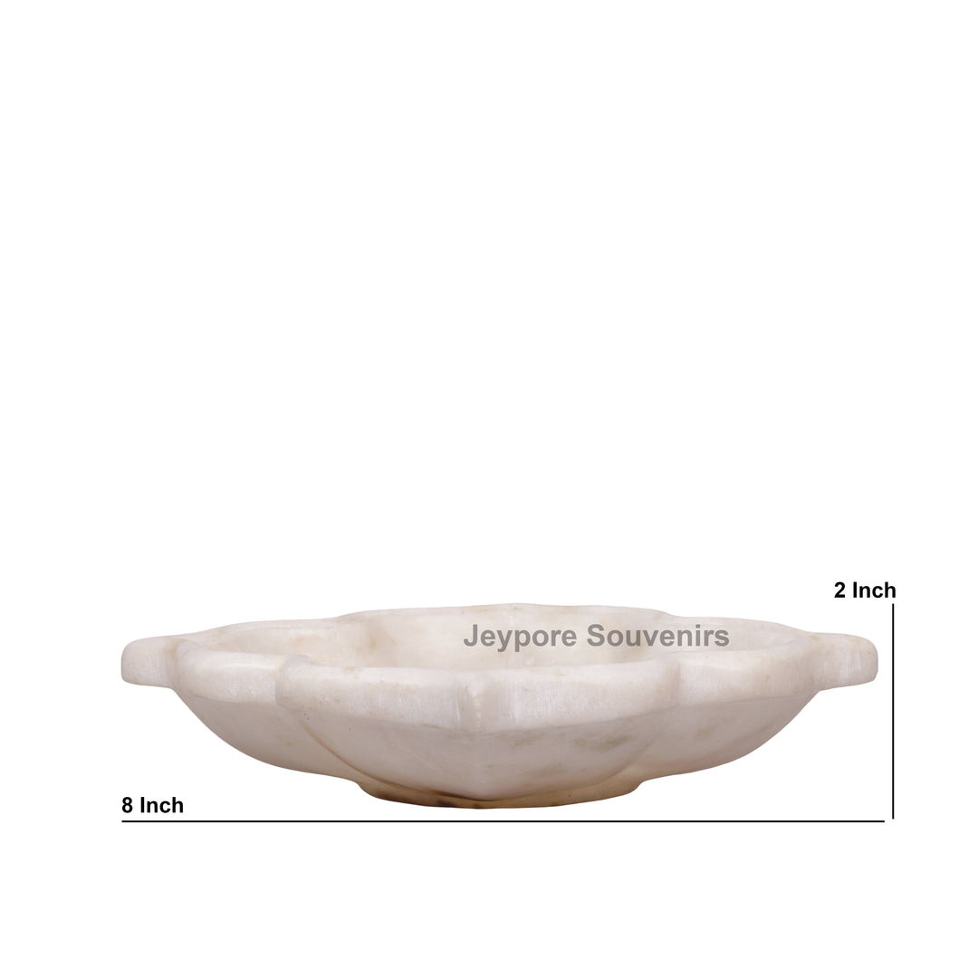 Handcrafted White Marble Clover-Shaped Urli Bowl