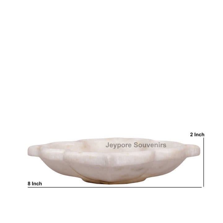 Handcrafted White Marble Clover-Shaped Urli Bowl
