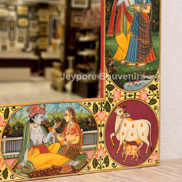 Radha Krishna Pichwai Wooden Decorative Wall Mirror Frame