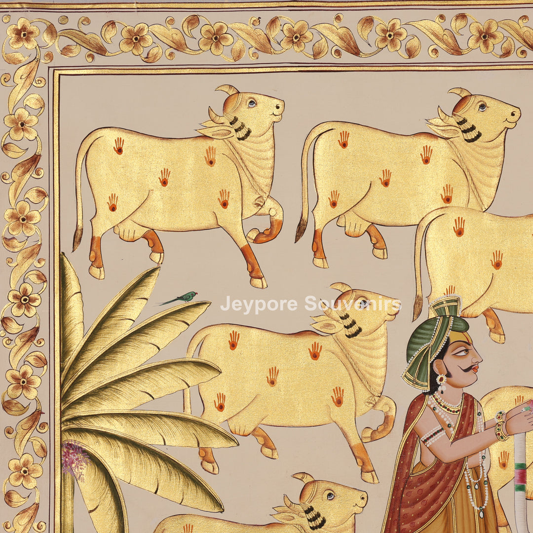 Shrinathji with Blessed Cows – Hand-Painted Pichwai
