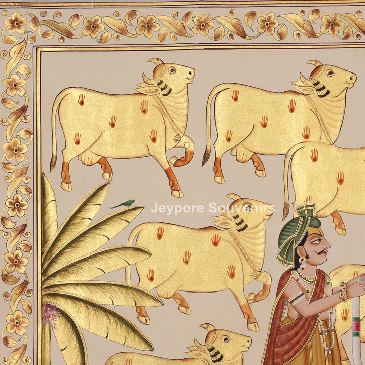 Shrinathji with Blessed Cows – Hand-Painted Pichwai