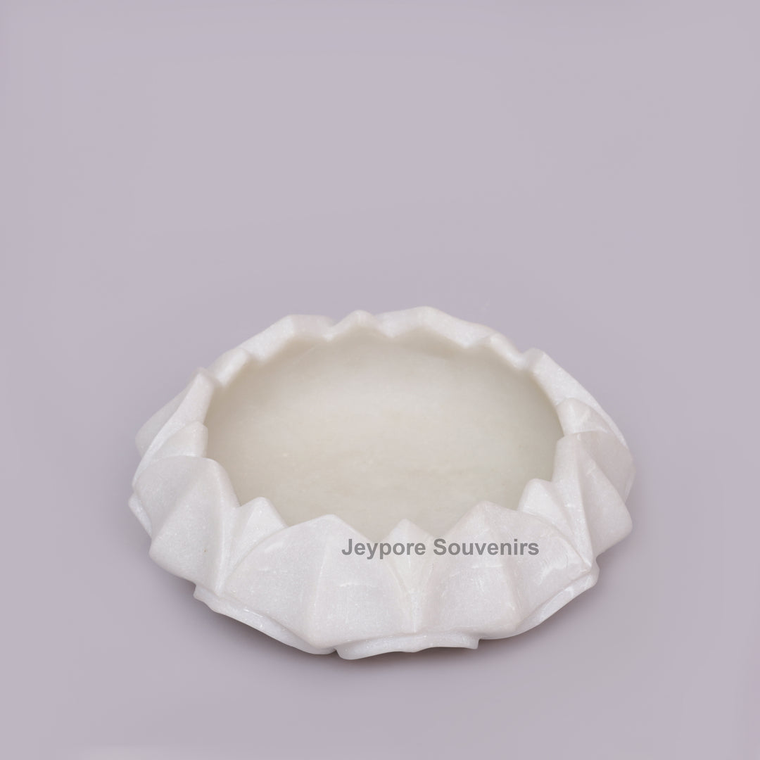 Handcrafted White Marble Petal Design Lotus Urli Bowl