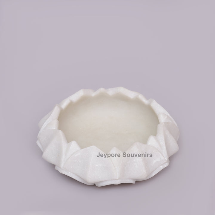 Handcrafted White Marble Petal Design Lotus Urli Bowl
