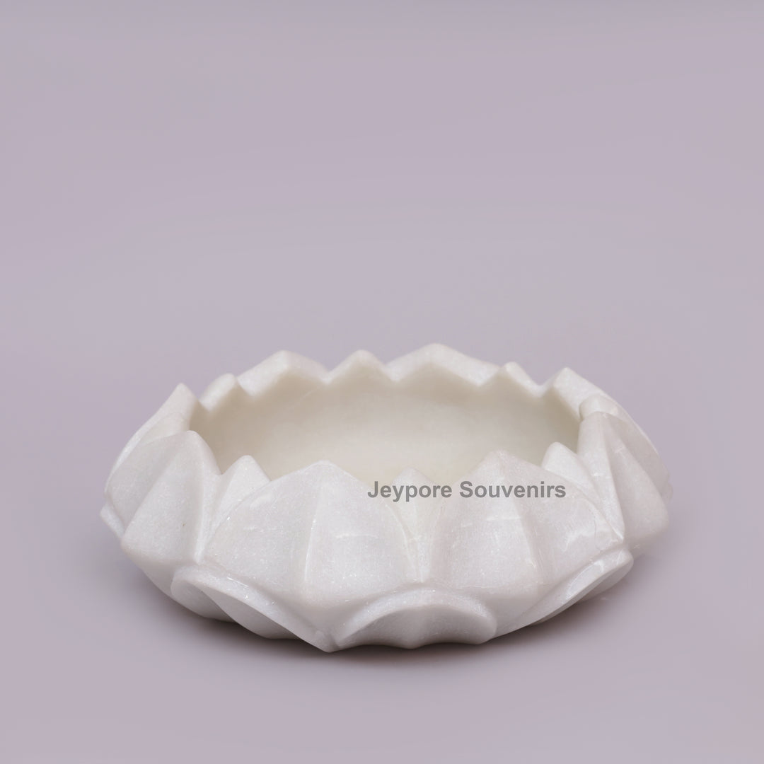 Handcrafted White Marble Petal Design Lotus Urli Bowl