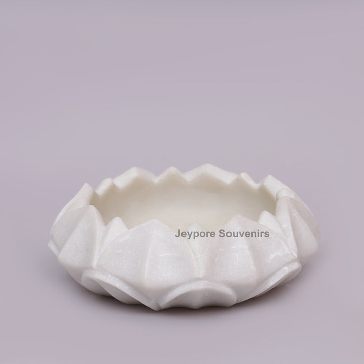 Handcrafted White Marble Petal Design Lotus Urli Bowl