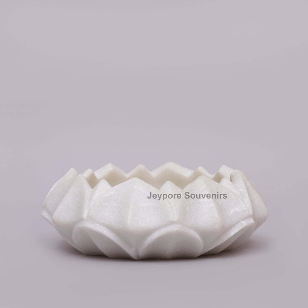 Handcrafted White Marble Petal Design Lotus Urli Bowl