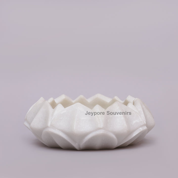 Handcrafted White Marble Petal Design Lotus Urli Bowl